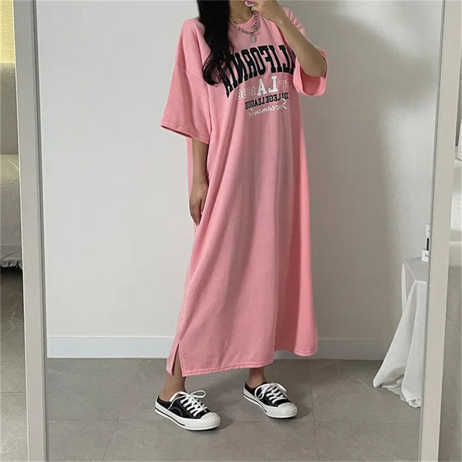 여성 빅사이즈 오버핏 캘리포니아 반팔 원피스 편한옷