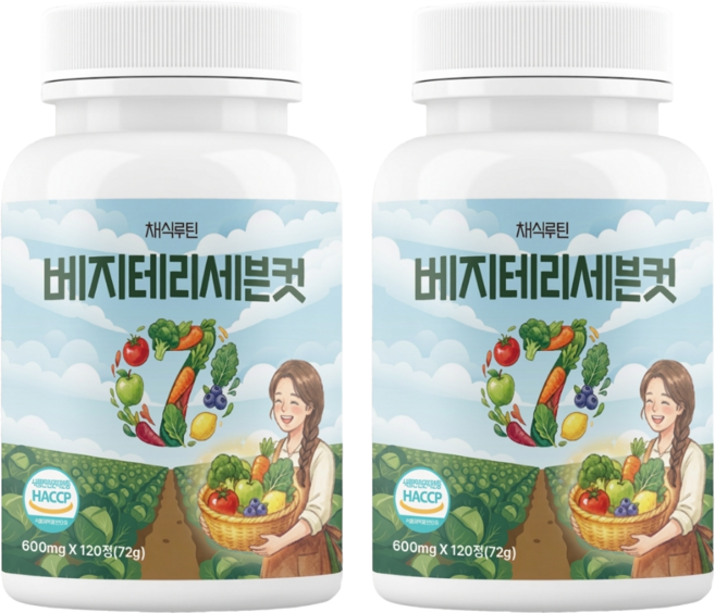 채식루틴 베지테리세븐컷 식이섬유7종 알파CD 28종 과일야채 혼합, 2개, 120정