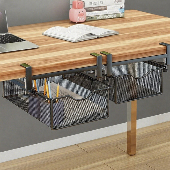 하루꿈 책상밑 서랍 테이블 무타공 저리함 슬라이드 데스크 수납함 걸이형 서랍, 1단, 블랙