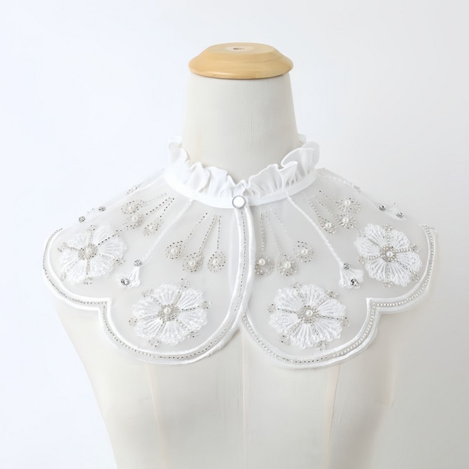 Makone 여성 페이크카라 자수 레이스 패치 프릴트리밍 코디네이터 이너카라 엘레강스 셔츠카라