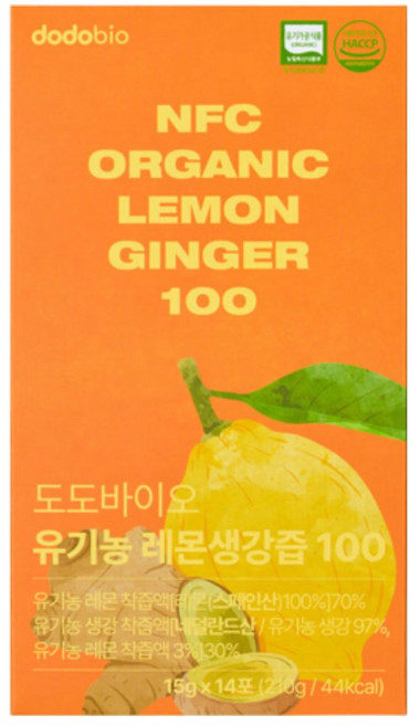 도도바이오 유기농 레몬생강즙 레몬진저샷, 210g, 1개