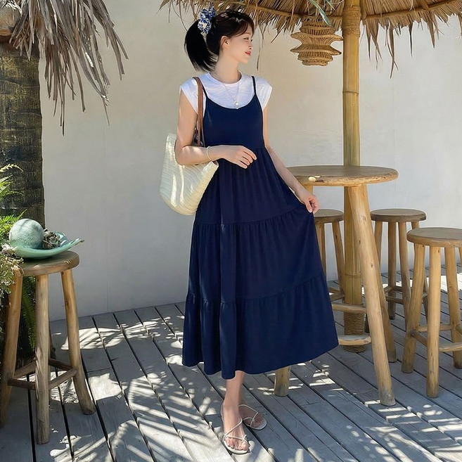 백리본 링클프리 뷔스티에 캉캉 맥시 원피스