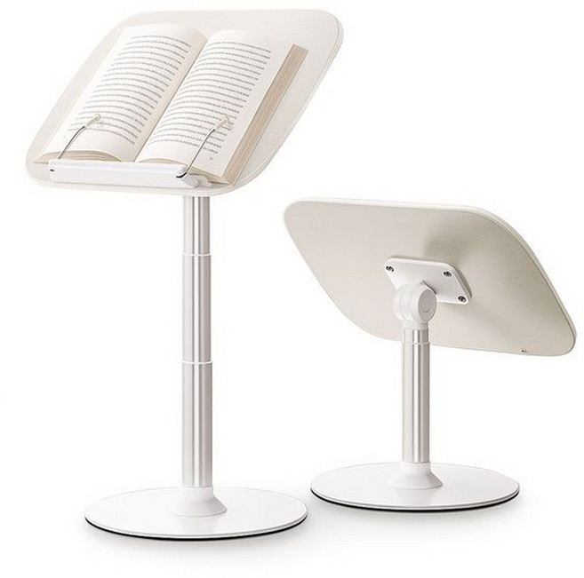 높이 각도 조절 알루미늄 기둥 독서대 태블릿 아이패드 노트북 거치대, 우드, 화이트