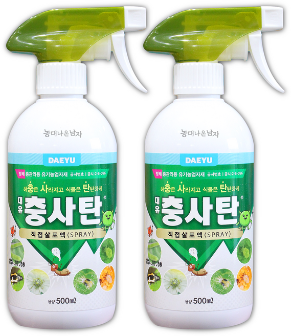 충사탄 프리미엄 유기농업자재 해충관리제 가정용 화분 다육이 화훼 과채류 엽채류 농대나온남자, 2개, 500ml