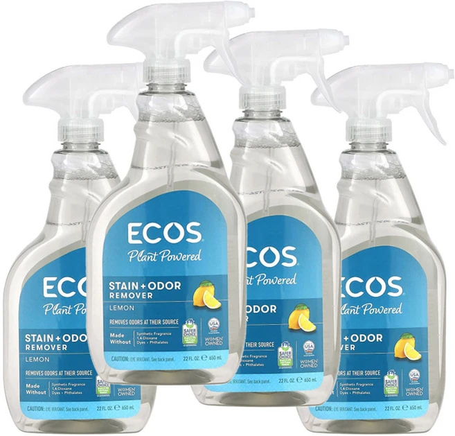 얼스프렌들리 프로덕트 ECOS 에코 얼룩 냄새 제거제 레몬향, 4개, 650ml - 쿠팡