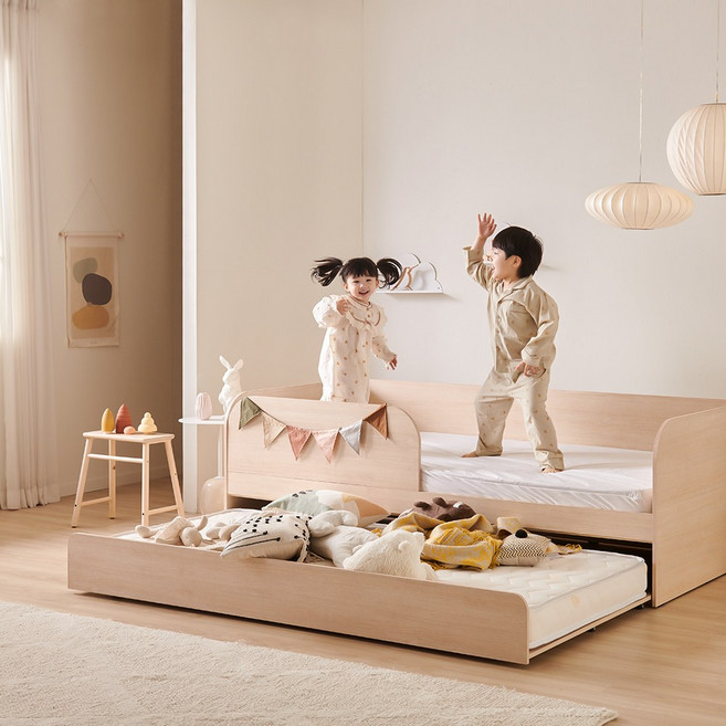 장인가구 뉴피터 E0등급 저상형 슬라이딩 2단 침대 프레임 SS_가드, 애쉬화이트