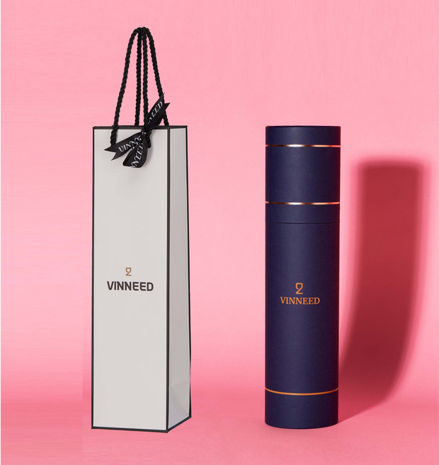 비니드 와인 케이스 박스 + 쇼핑백 선물 포장 세트, 소형(와인1본입용), 네이비, 1개