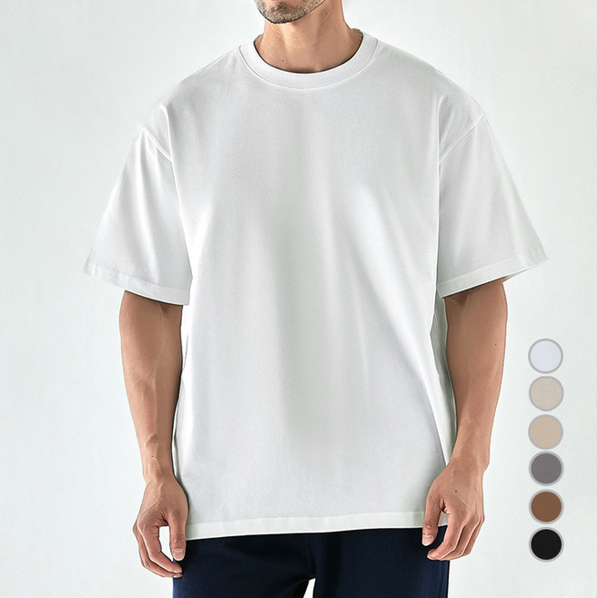 MERAKA남자 무지 반팔티 오버핏 순면 라운드 티셔츠 흰색 두꺼운 32수300g고품질 면티