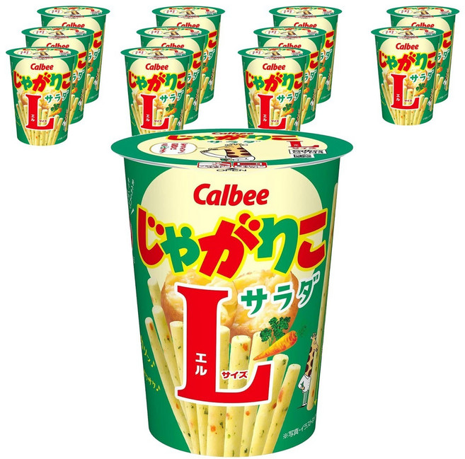 Calbee 卡樂比 Jagarico長頸鹿薯條 L號 野菜沙拉口味, 68g, 12杯