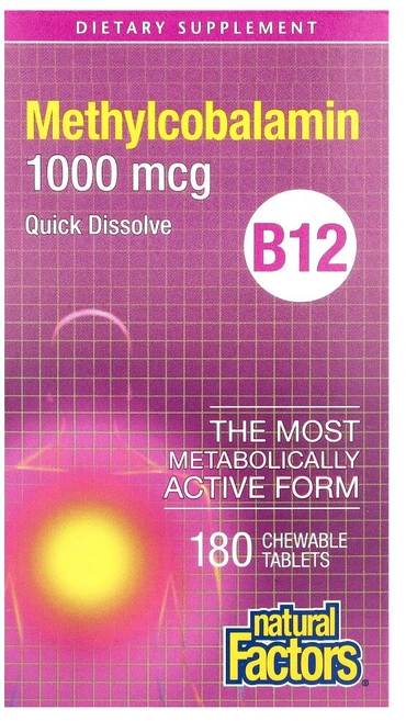 네추럴팩터스 B12 메틸코발라민 1000mcg 츄어블 180정, 1개 - 쿠팡