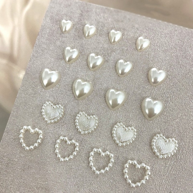 하트 엠보 진주 네일파츠 혼합 100개 세트 펄 웨딩 프레임 데코 포인트 셀프네일, 1개, 하트 엠보 진주 파츠세트