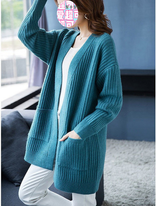 봄가을 니트 가디건 이너 긴팔 루즈핏 아우터 여성 코트 미디움 롱