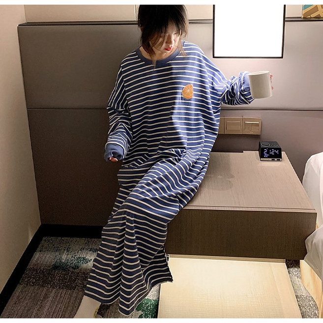 워너비홈 긴팔 빅사이즈 편안한 원피스 홈웨어 간절기 롱치마