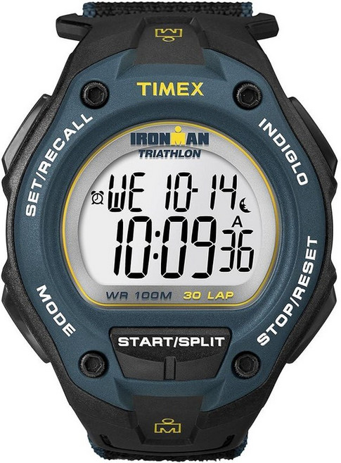 Timex 아이언맨 클래식 30 남성용 손목시계 오버사이즈 블랙/블루/옐로우 패스트 벨크로 (T5K413)