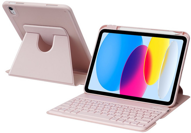 DUNNO 360도 회전 탈착식 블루투스 아이패드 키보드 케이스, 1개, 핑크