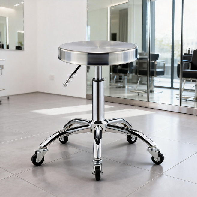 스테인리스 미용 의자 회전 승강 원형 의자 도르래 커트 의자, 스테인리스 원형 스툴, 1개