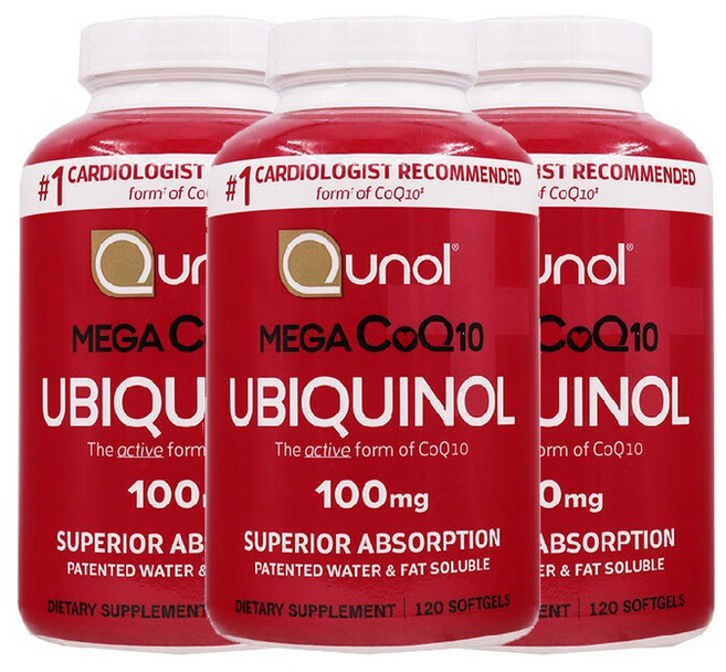 Qunol 메가 코큐텐 유비퀴놀 100mg 소프트젤 에너지 생성 영양제, 3세트, 120회분