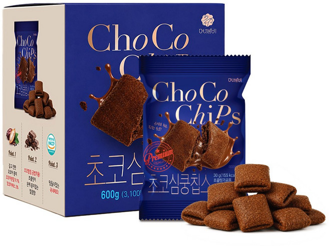 초코심쿵칩스 촉촉한 초코스낵 개별포장 대용량 간식, 1개, 600g