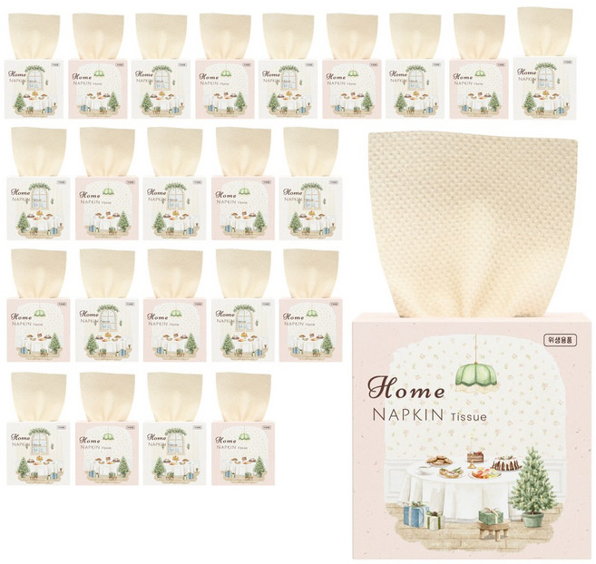 휴홈 무표백 대나무 홈 냅킨 겸용 티슈, 150매, 24개, 연베이지