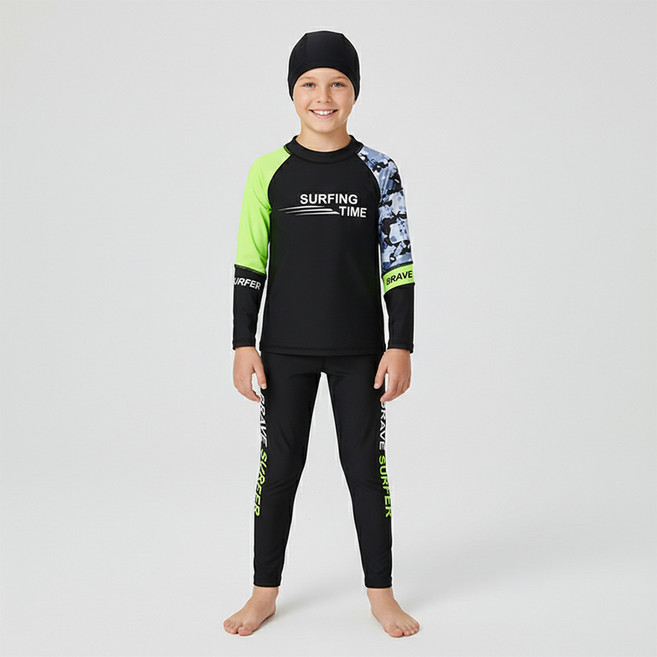 UPPERCUT 주니어 래쉬가드 3종세트 남아 워터레깅스 수영모 세트 초등학생 계곡 온천 워터파크 물놀이 수영복