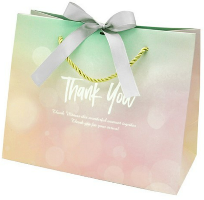 도나앤데코 프릴 thank you 리본장식 쇼핑백 5p + 리본 5p 세트, 그라데이션, 5세트