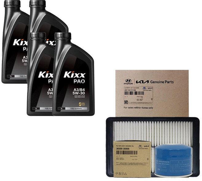LF소나타 2.0 LPI 킥스 PAO A3 B4 5W30 4L 엔진오일 순정 필터 세트 35505-C1100, 1개