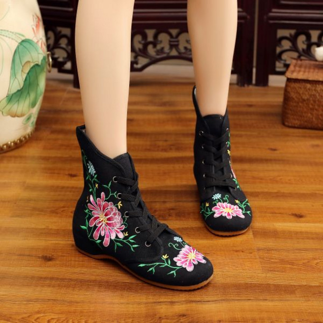 혼례 폐백 전통 꽃신 여성 한복 꽃 신발 선물 할머니 봄가을 겨울 국화 플랫폼 부츠 하이탑