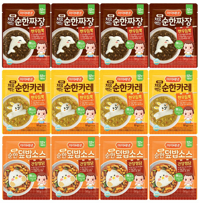 아이배냇 순한덮밥소스 짜장 4p + 카레 4p + 간장찜닭 4p 세트, 1세트, 혼합맛(짜장/카레/찜닭), 50g