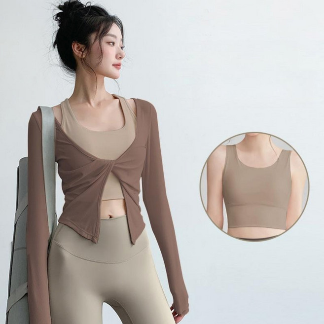 오누하임 레이어드 요가 스포츠 나시 블라우스 세트