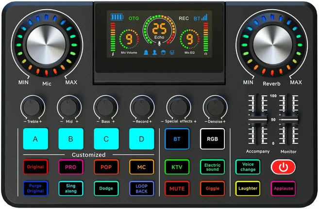 F668 디지털 접이식 사운드 카드 (라이브 방송용 맞춤형 악기 기능 RGB 조명 해외 게임용), 01 F668, 01 CHINA