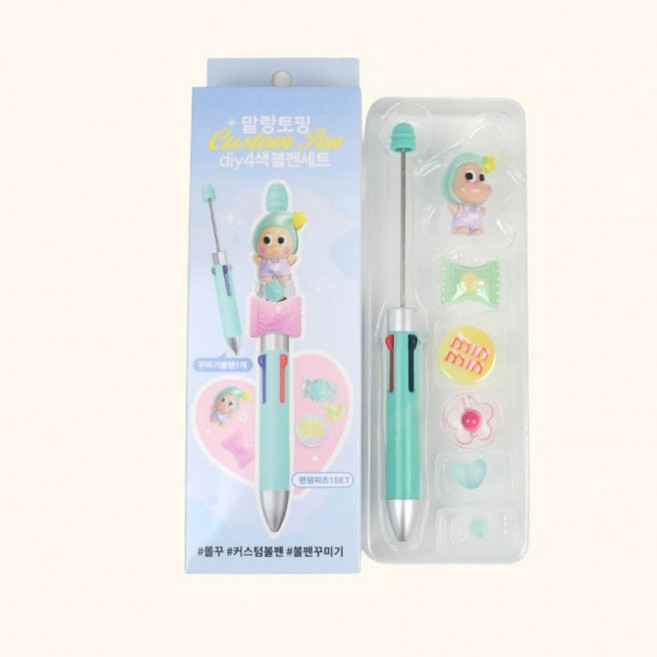 플유 말랑토핑 diy 4색볼펜 세트 랜덤 낱개 1개 볼꾸 펜꾸, 상세페이지 참조