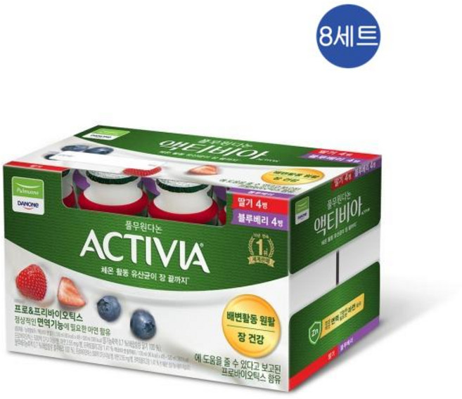 풀무원 액티비아 병 딸기 블루베리, 64개, 130ml