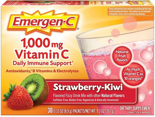 Emergen-C 비타민C 향료 첨가된 발포 드링크 믹스 스트로베리 키위 1 000mg 30팩 개당 8.9g(0.31oz) Emergen-C (이머전씨), 1개, 267g - 쿠팡