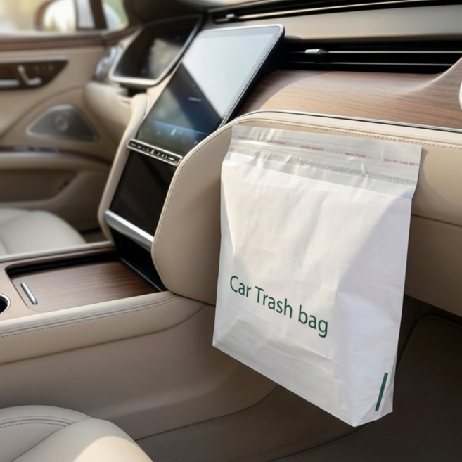 퍼플릿 대용량 초강력 접착식 차량용 쓰레기 봉투, 80개, 화이트