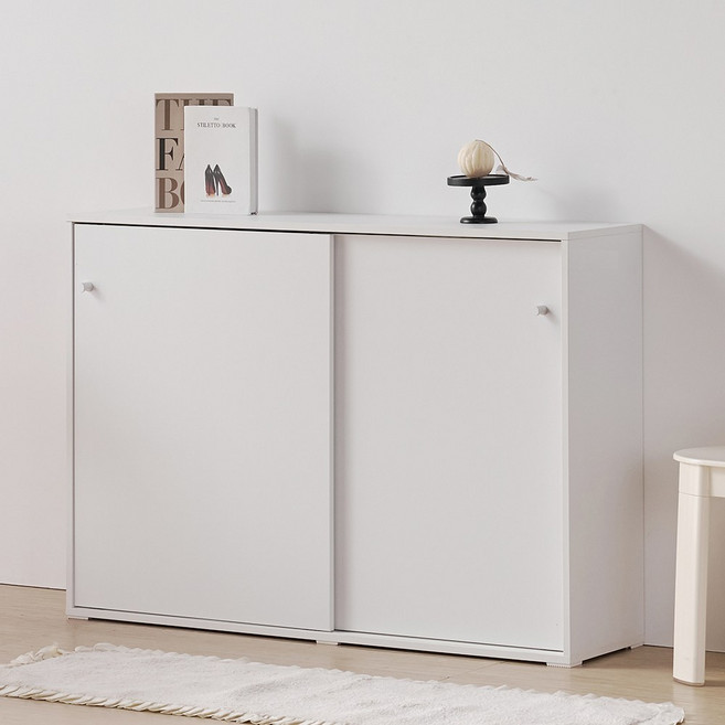 퍼니하우스 미니멀 E0 폭좁은 다용도 미닫이 수납장 1200 3단 선반, 화이트