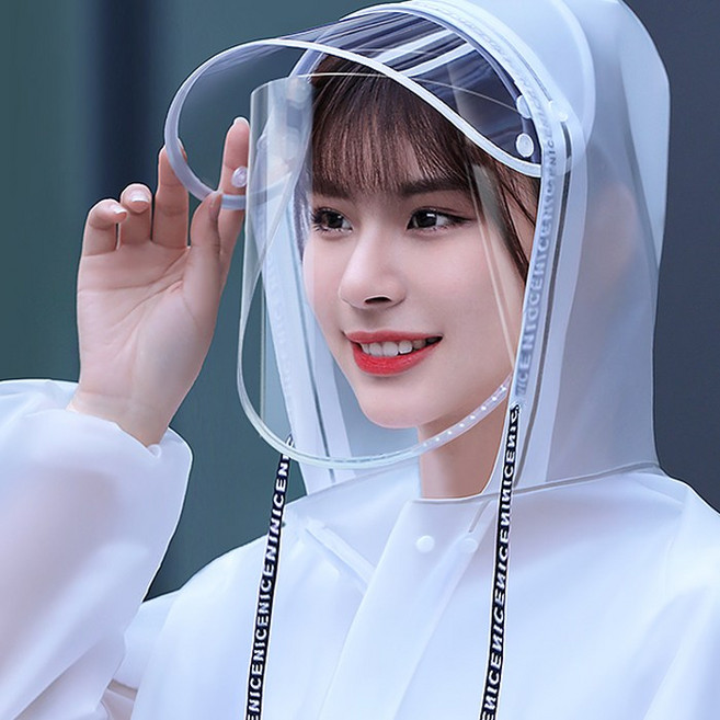 남녀공용 캡가드 후디 투명 우비 롱 레인코트