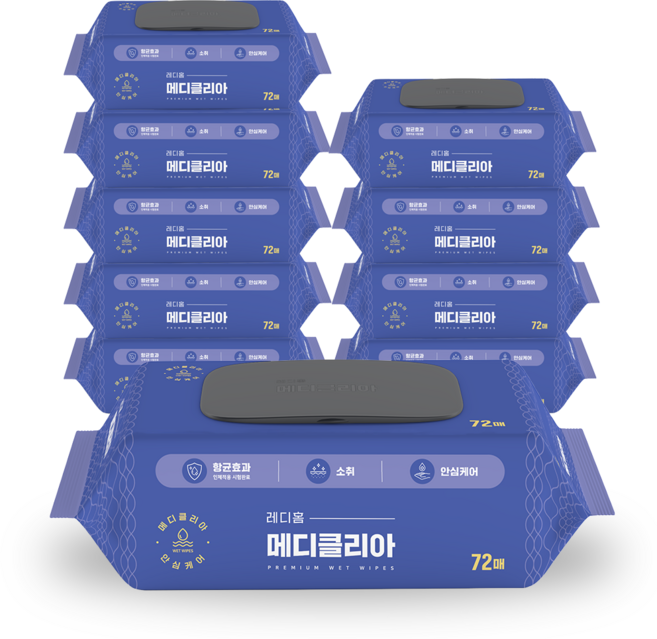 레디홈 메디클리아 요양원 물티슈 환자 간병용, 10개, 72개입, 8g