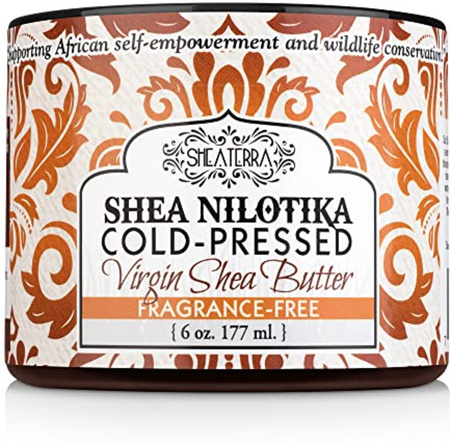 Shea Terra Organics 100% 유기농 냉압착 버진 시어 버터 - 무향 | 건성 피부를 부드럽게 하고 주름과 튼살을 줄여주는 천연 노화 방지 데일리 스킨 네일 및 헤어 크림 - 6온스, Ghana Gold, 177ml, 1개