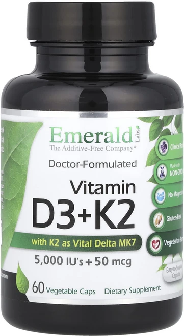 Emerald Laboratories 비타민 D3 플러스 K2 60 베지캡슐, 3개 - 쿠팡