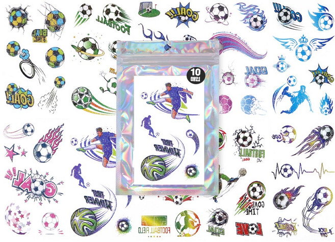 니즈엘 KC인증 글리터 어린이 타투스티커 캐릭터 판박이, 1개, 12 글리터(축구-10장)