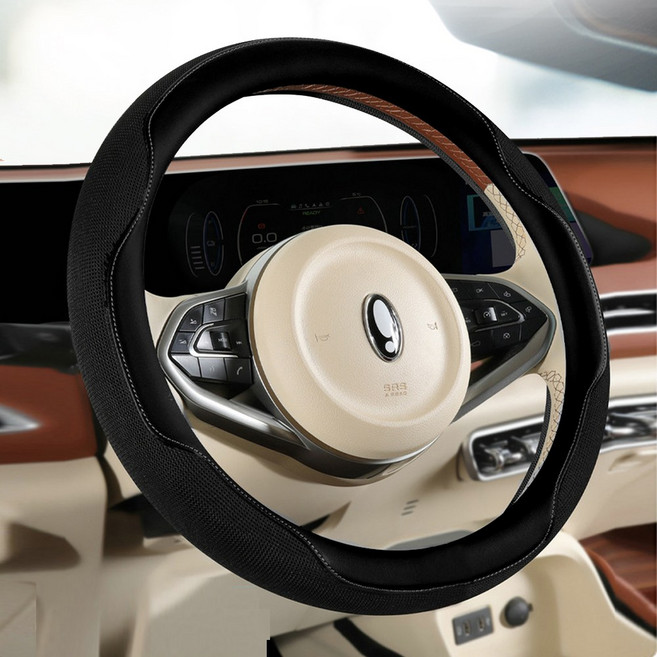 벤비아믹스 썸핏 에어메쉬 여름 핸들커버 가죽 쾌적한 그립감 땀방지 사계절 시원한 핸들카바 00814, 올블랙