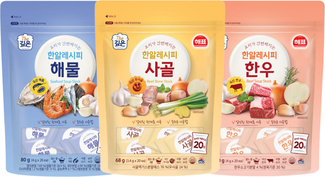 해표 한알 레시피 해물+사골+한우 1개씩, 1세트, 228g