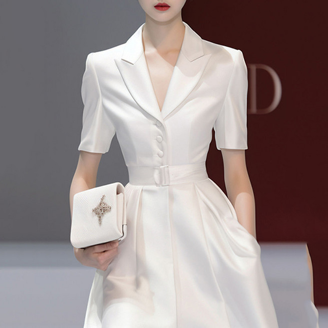 FANSYLI 롱 정장 원피스 결혼식 하객룩 여성 심플 슬림 정장 원피스 오피스룩 X2507J6