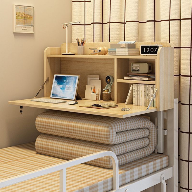 접이식 책상 다용도 컴퓨터 책상 조명 책상 접이식 침대 책상, 오크