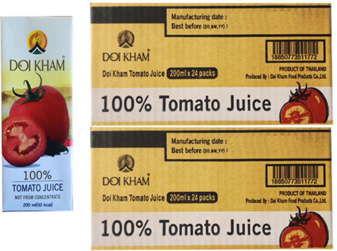 도이캄 착즙 토마토주스팩 100% NFC 무설탕 라이코펜 TOMATO JUICE DOI KHAM 과채주스 테트라팩, 200ml, 48개