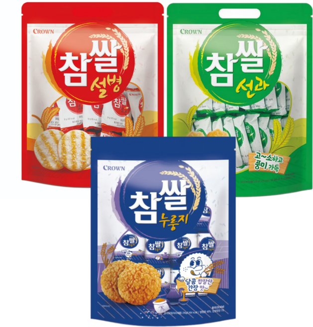 크라운 참쌀 3종 세트 선과(대)+설병(대)+누룽지(대), 739g, 1세트