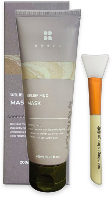비알머드 릴리프 머드마스크 머드팩 대용량 200ml 1통+실리콘브러쉬 보령머드, 1개, 1개입