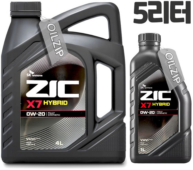 ZIC X7 HYBRID 0W20 5리터(4L+1L) 하이브리드 합성엔진오일, 지크 X7 하이브리드 0W20 4L+1L, 1개, 4L