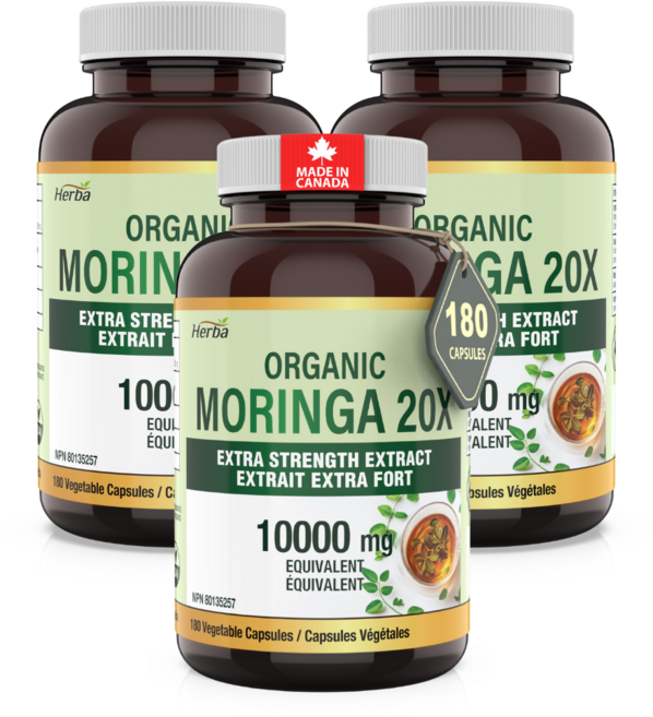 모링가 10000mg 180식물성캡슐 모링가잎 20배 농축 가루 분말 허바 캐나다, 3개, 180정