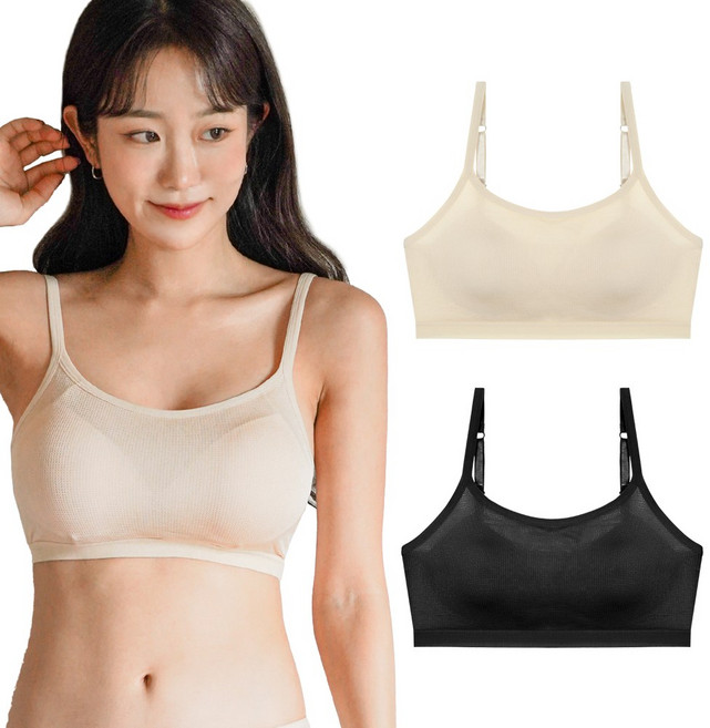 엘라운지 M-4XL 인견 노와이어 끈 브라탑 2매세트